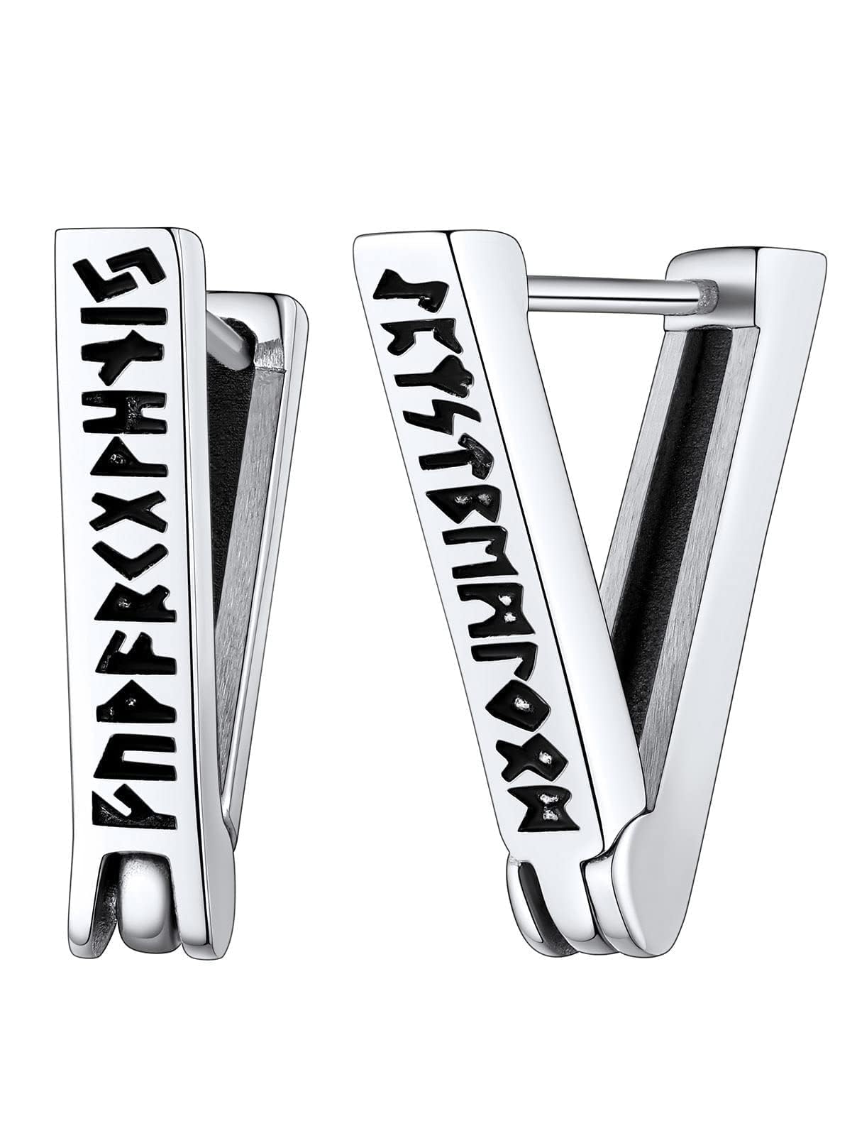 FaithHeart Norse Viking Rune Huggie Hoop Earrings for Men Black/Gold/Silver