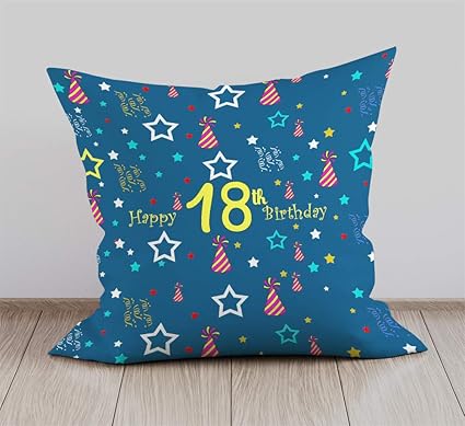 DreamVio Happy 18th Birthday Cushion,Pillow for Brother,Sister,Husband,Wife,Spouse,Parents,Father,Mother on birthday's & Anniversaries Color : Dark Sea Blue (12 x 12 inch)