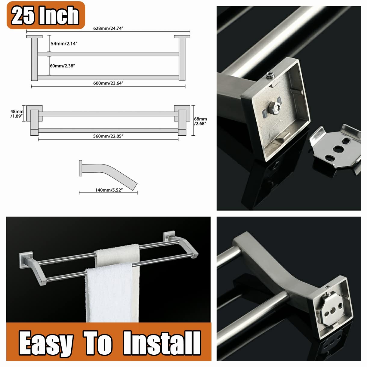Amazon.com: Alise Bath Double Towel Bars Towel Racks for Bathroom,Wall  Mount Towel Holder Heavy Duty SUS304 Stainless Steel Towel Hanger Towel Rail,Brushed  Nickel,25 Inch : Tools u0026 Home Improvement