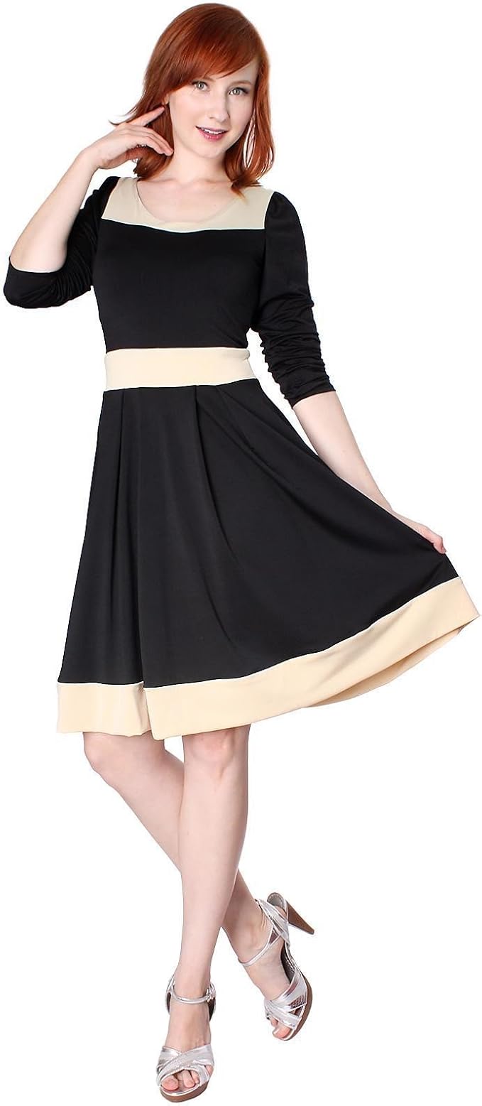 Casual Two Tone Long Sleeve Knee Length 