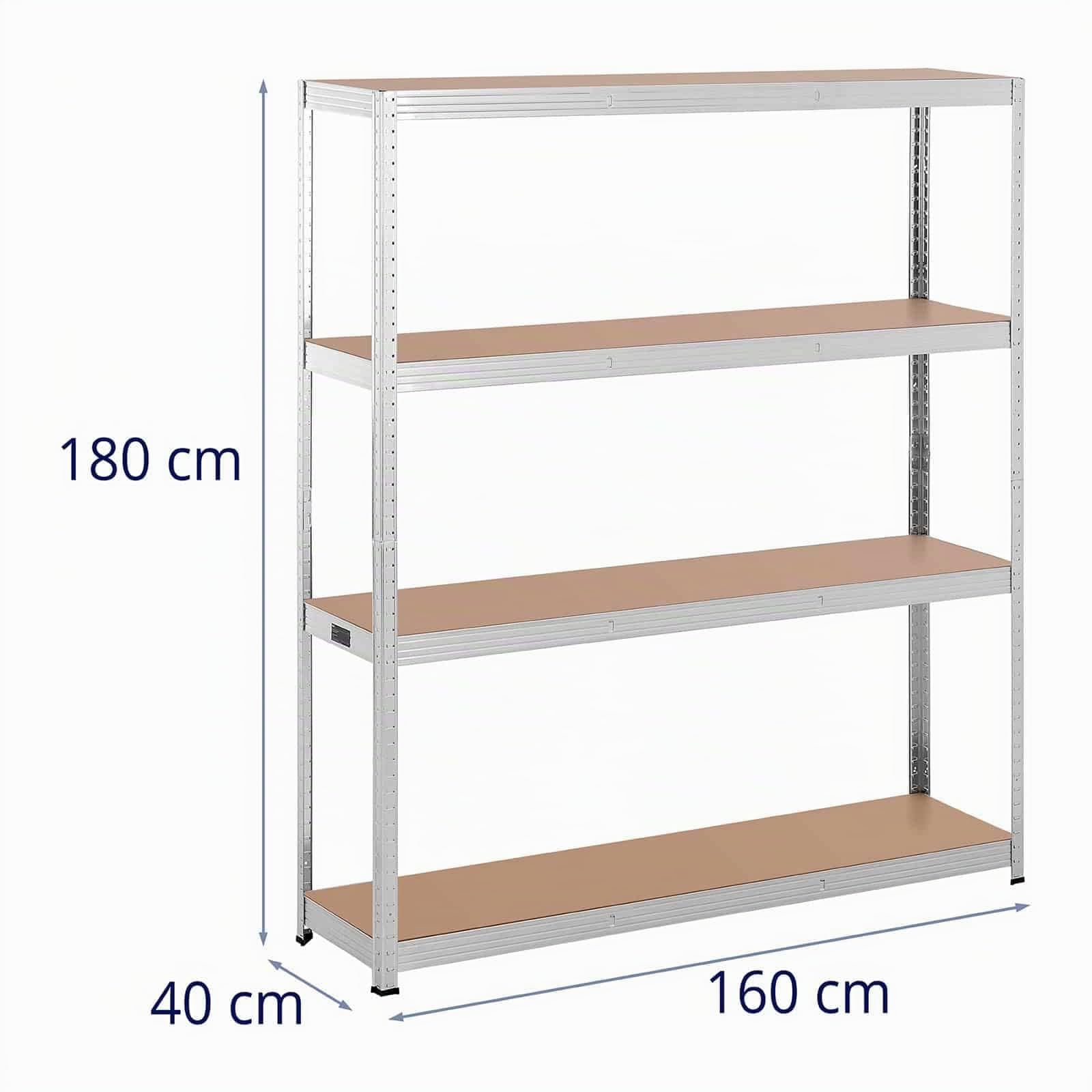 MSW MSW-STSH-34 Schwerlastregal 160 x 40 x 180 cm für 4 x 150 kg Grau Metallregal Kellerregal