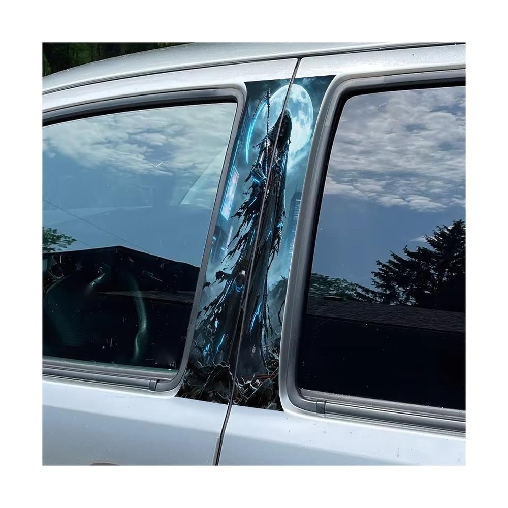 Bertdcx One Color 2 Pieces Of Automotive B-Pillar Film Cyber Grim Reaper Glossy Material Protective Auto Parts