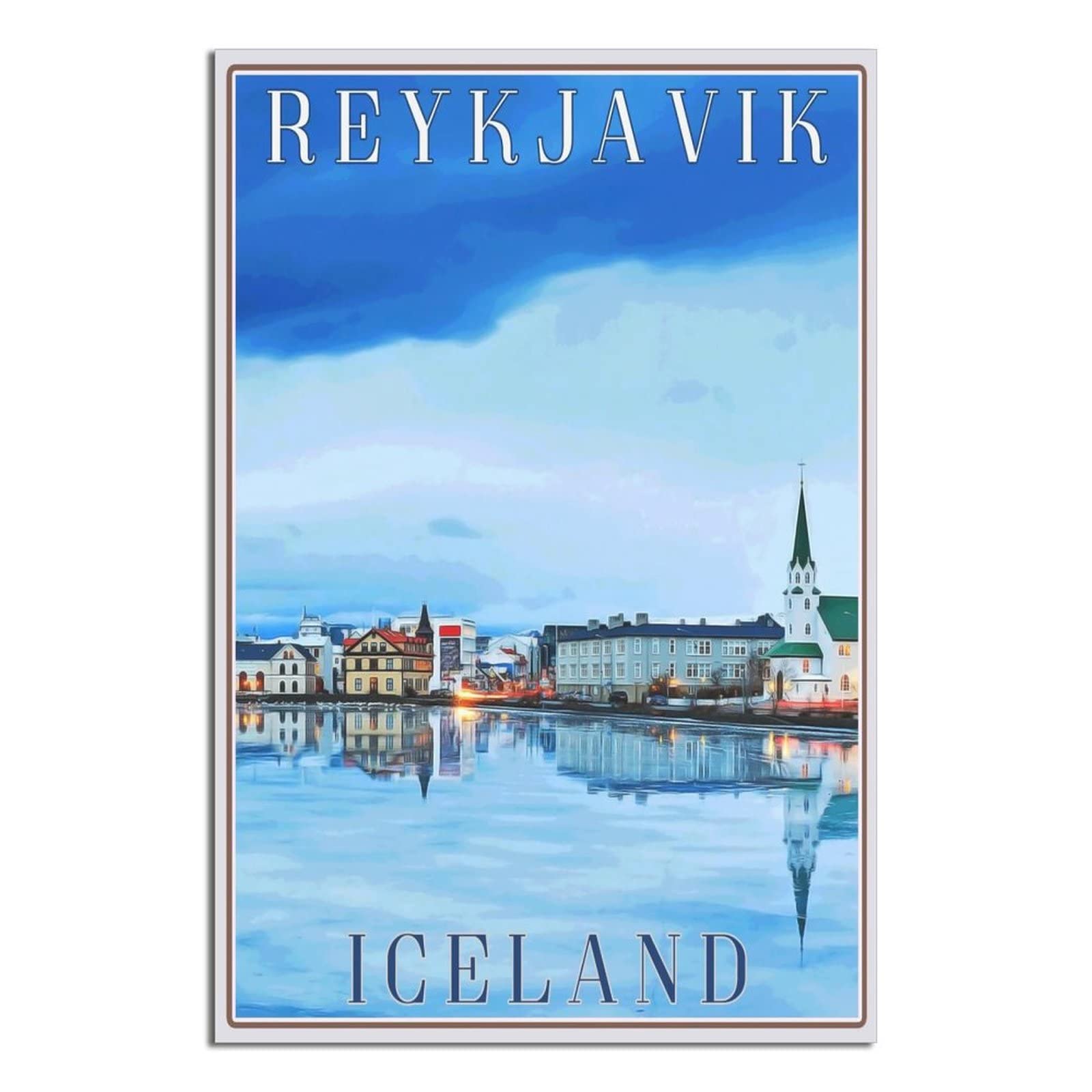Reykjavik Iceland Skyline Vintage Travel Poster Canvas Art Wall Decor Poster Picture Print Painting Posters Gift 12x18inchs(30x45cm)