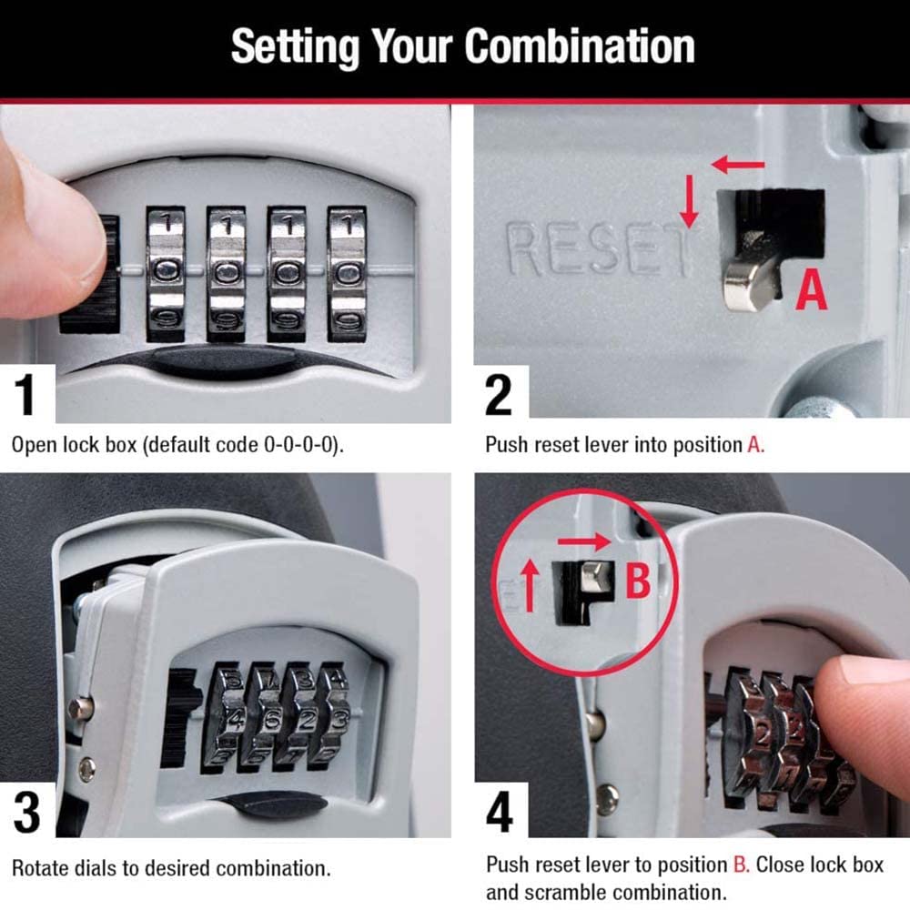 Volo Lock Wall Mount Key Lock Box With Resettable Combination Lock, Outdoor Key Lock Box, 5 Key Capacity - Metal, Grey 2