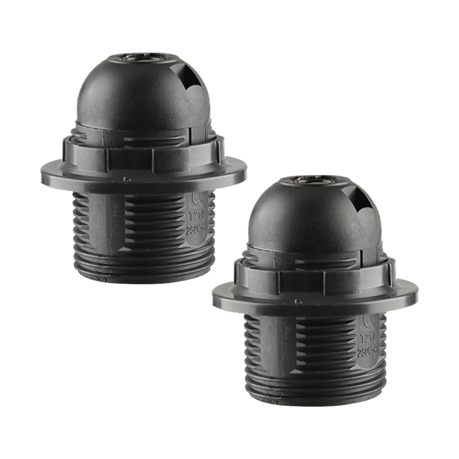 wellrun 2pcs E27 Edison Screw Socket,Black Full Thread Lamp Holder,Light Bulb Pendant Socke for Pendant Lights,Table Light Fitting