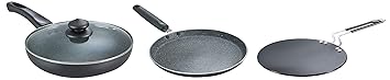Prestige Aluminium Omega Deluxe Granite Fry Pan, 24 cm&Prestige Hard Anodised Aluminium Plus Cookware Induction Base Roti Tawa, 22.5cm&Prestige Omega Deluxe Granite Dosa Tawa, 28 cm