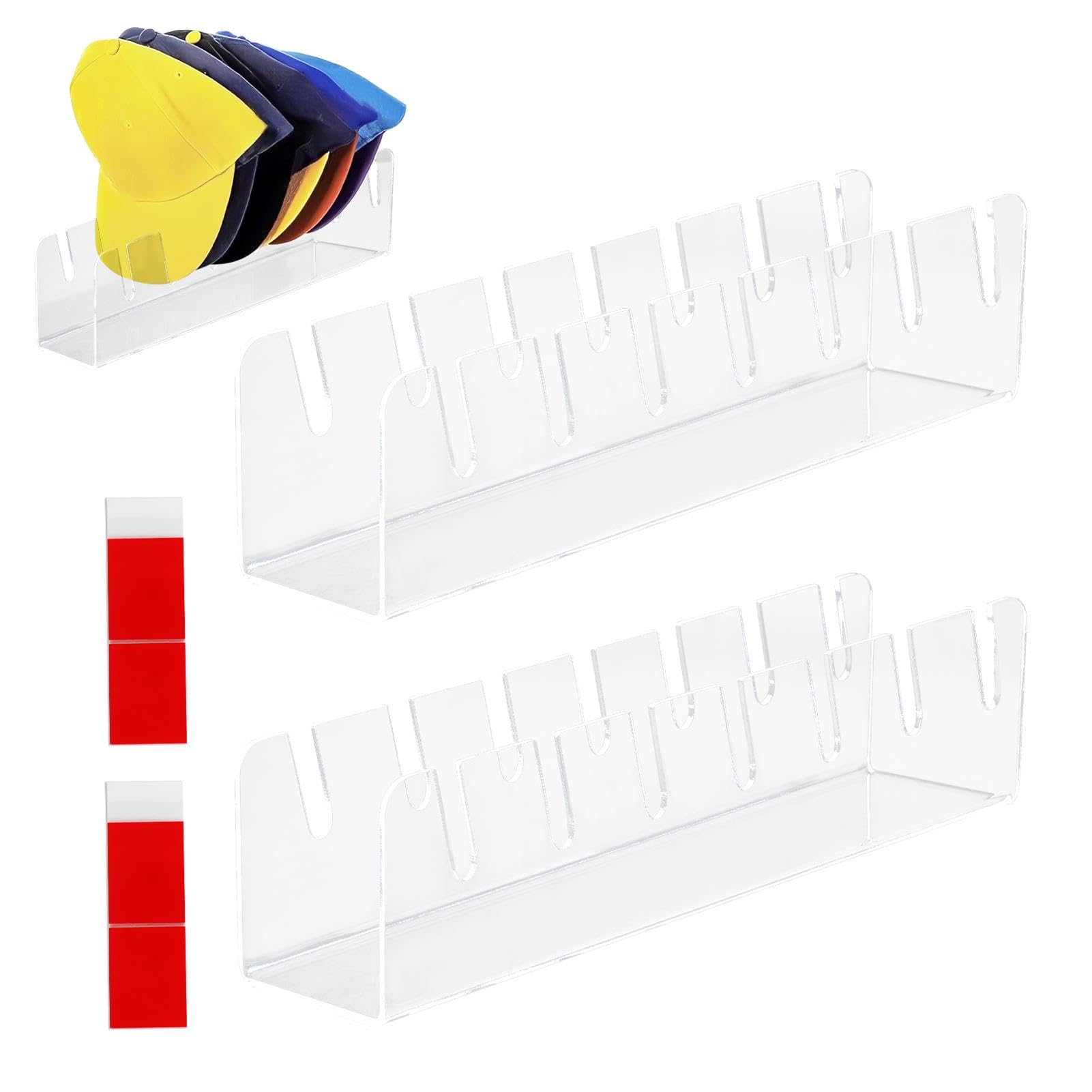 SUNERLORY Hat Stand for Baseball Caps, 2 pcs No Install Acrylic Hat Display and Organizer, Hat Holder for 14 Baseball Caps Storage Hat Display Baseball Cap Rack for Bedroom, Closet, Dresser