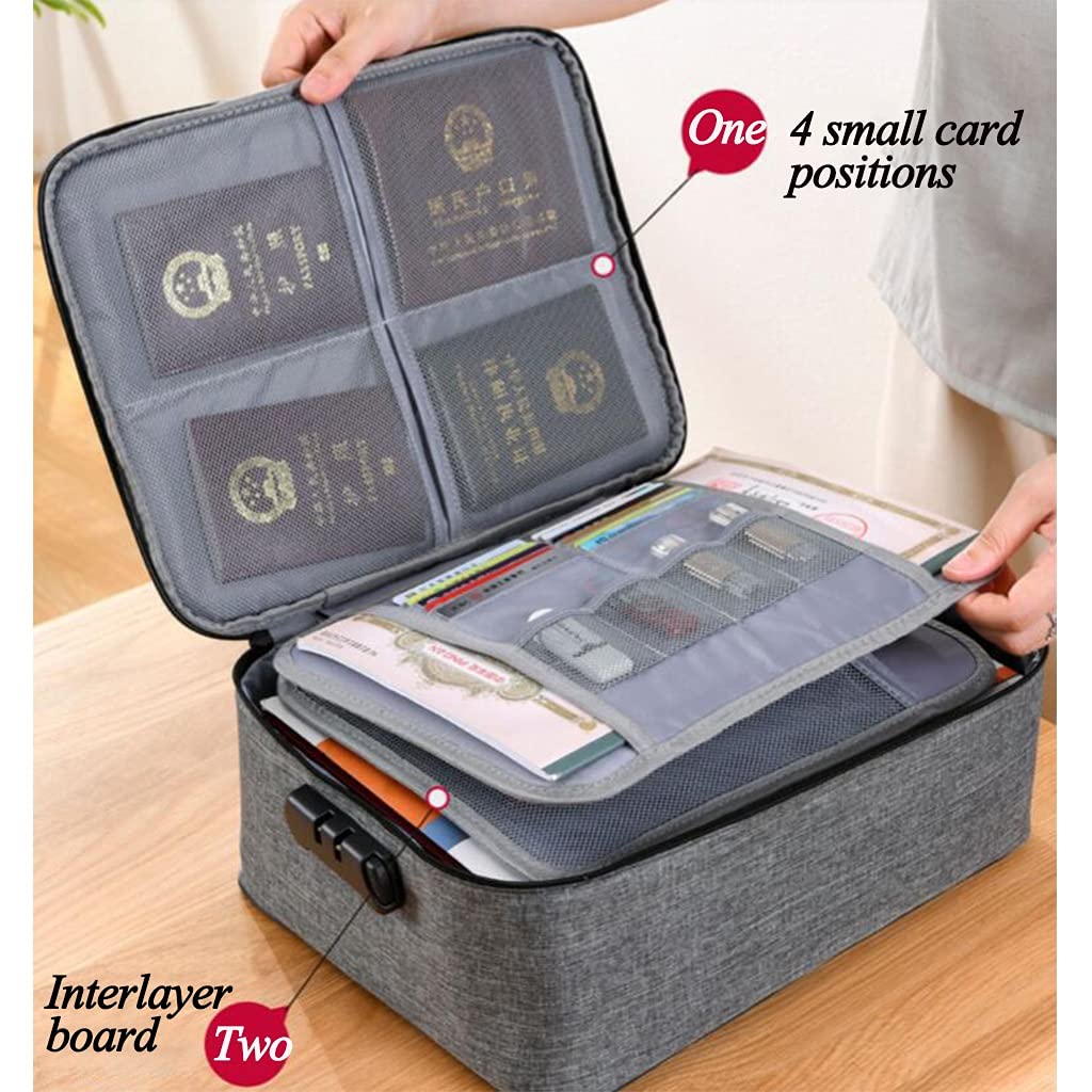 Dokumententasche a4, Aktenhalter, Organizer für wichtige Dokumente, mehrlagiger großer Stauraum und Passwortsperre, Home Office Reisesichere Tasche für wichtige Akten, Reisepass ( Color : Light gray )