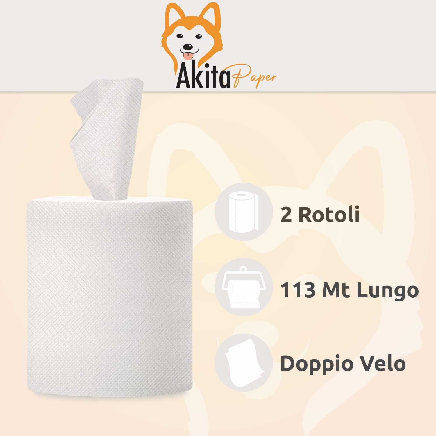 Akitaink 8 Rotoli di Carta Asciugatutto Extra Resistente da 2kg - 6400 Strappi, Lunga Durata, 2 Veli in Pura Cellulosa - Bobina di Carta Assorbente da Cucina Made in Italy
