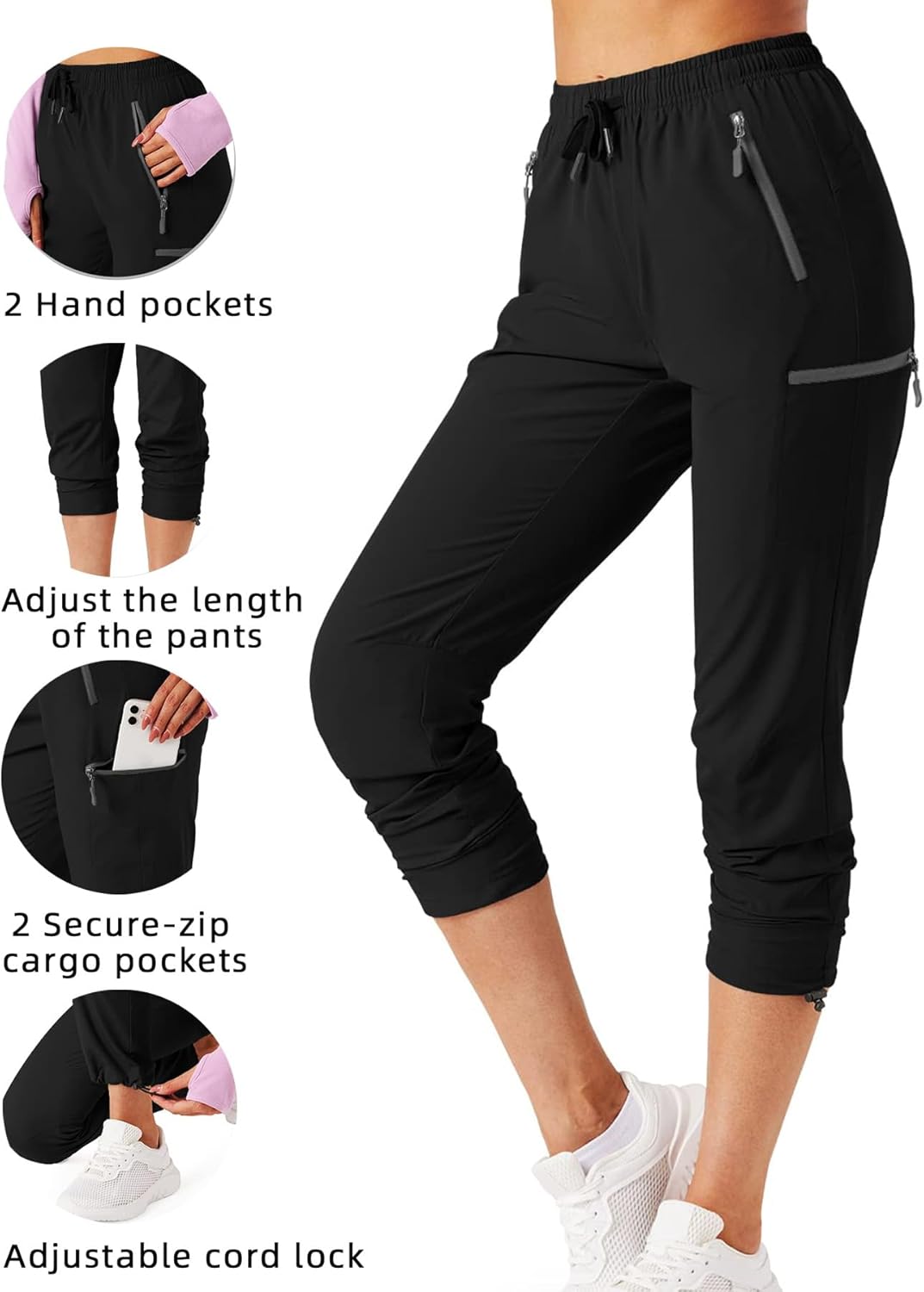 Women's Hiking Pants Outdoor Lightweight Quick Dry Water Resistant UPF 50+ Elastic Waist Cargo Pants Zipper Pockets - Image 3