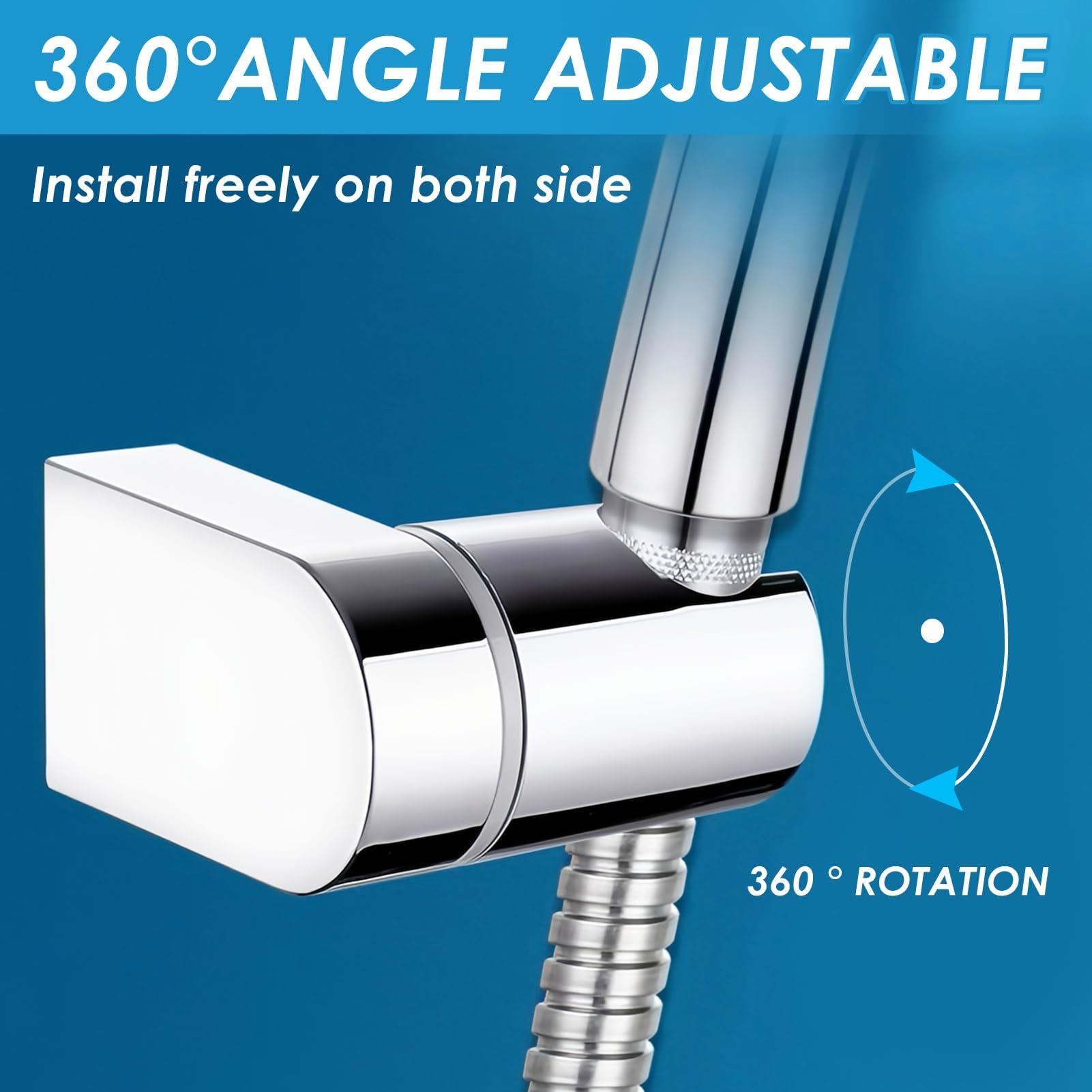 Shower Head Holder, Universal 360°Adjustable Angle Chrome Plated Shower Bracket - Image 3