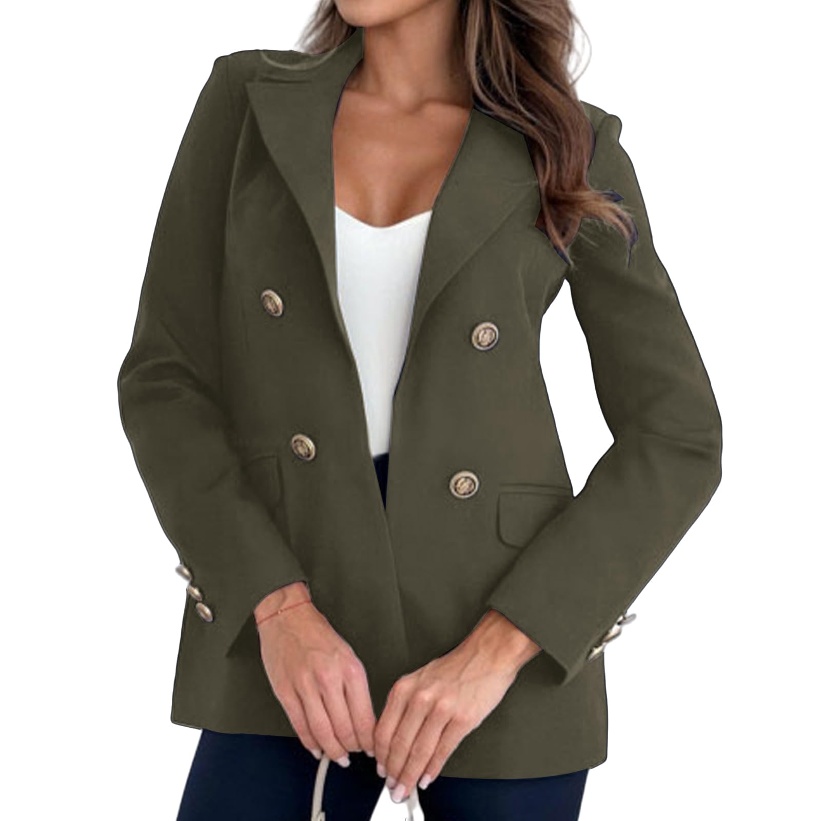 Business Blazer for Women Casual Lapel Double Breasted Suit Jacket Fall Long Sleeve Work Offiice Long Coats Blazers