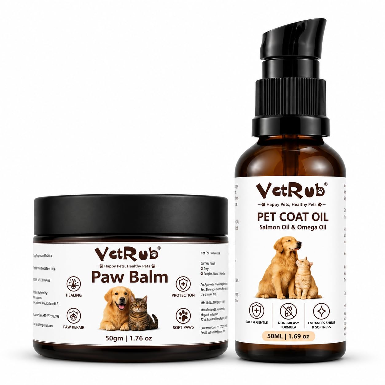VetRub Paw Balm 50g & Pet Coat Oil 50ml for Dogs