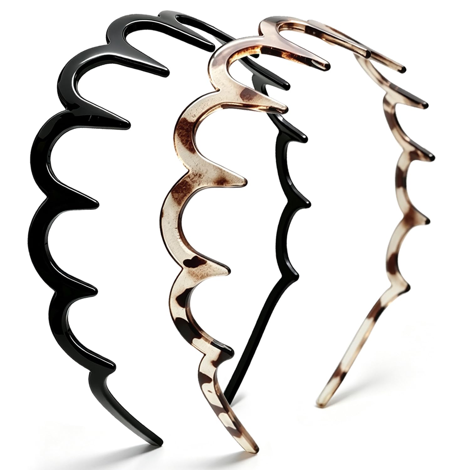 Sizobi Zig Zag Headbands for Women, Non-Slip Comb Wavy Headbands with Teeth Black & Grey Amber