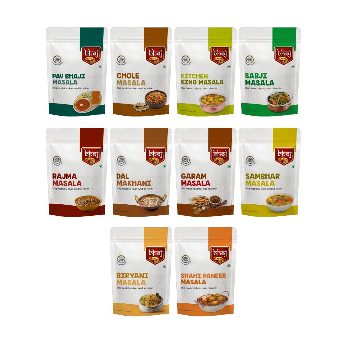 Bhoj Masale Pav Bhaji, Chole, Kitchen King, Garam Masala, Sabji, Rajma, Dal Makhani, Sambhar, Biryani & Shahi Paneer Masala Powder - 200Gm Each Total 2 Kg|Contains No Onion No Garlic (Jain Masale) (B0CGM96DRC) Amazon Price History, Amazon Price Tracker