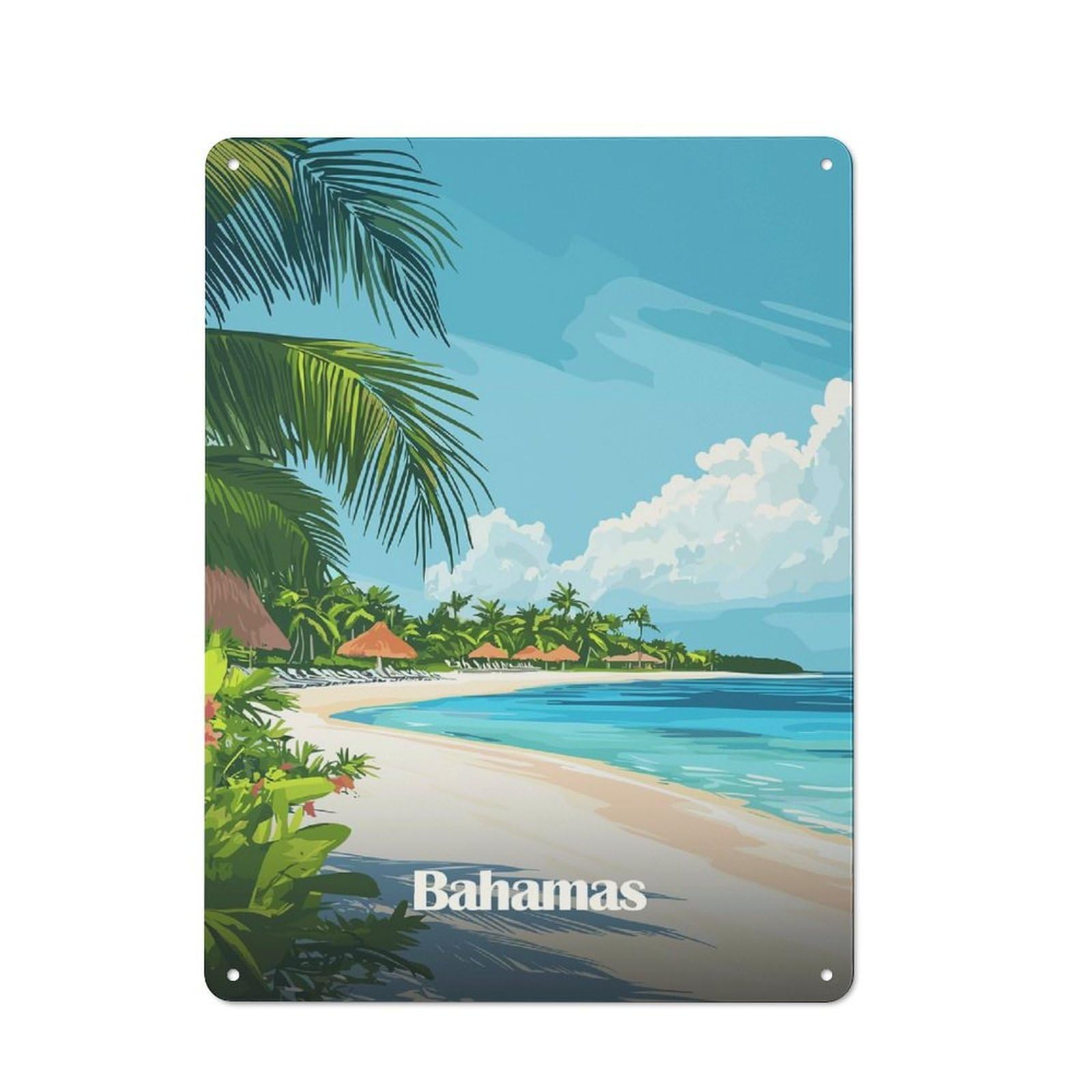 Bahamas Beach Scene Retro Metal Wall Decor 40x30cm, Vintage Metal Sign for Cafe, Pub, Workshop Or Home Bar