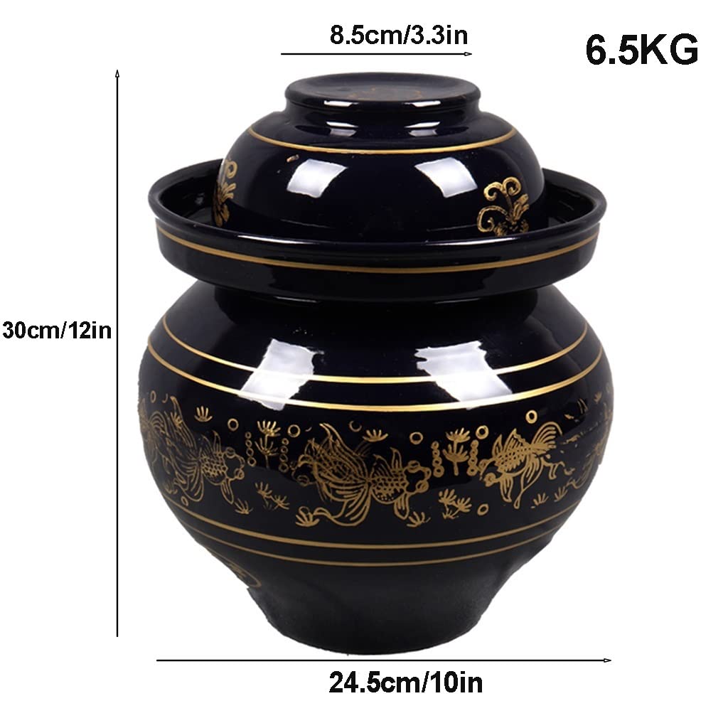 Sottaceti addensati Barattolo di fermentazione Vaso sottaceto Vaso Kimchi cinese tradizionale Cilindro di cavolo Sigillatura a forma di pesce rosso Serbatoio Contenitore for alimenti in ceramica Vaso