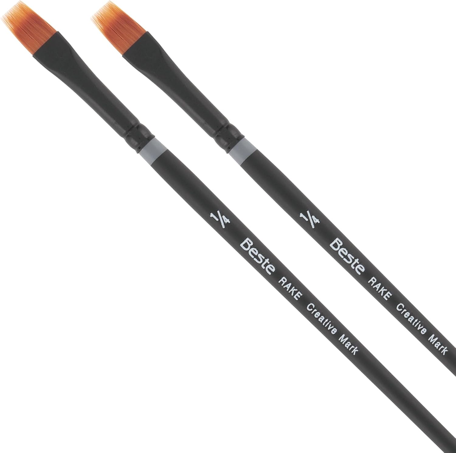 Creative Mark Beste Golden Taklon Filbert Rake 1/4" - 2 Pack Artist Brush, Professional Watercolor Brushes, for Acrylic Painting, Short Handle, Sharp Edges, Hand-Tied & Shaped