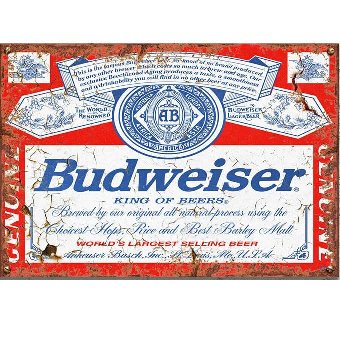 Sawfish® Budweiser Kitchen Wall Decor Metal Sign Retro Vintage Wall Tin Plaque 10x15cm 20x15cm 20x30cm 30x40cm 40x60cm Ideal for Pub Shed Bar Office Man Cave Home Bedroom Dining Room Kitchen