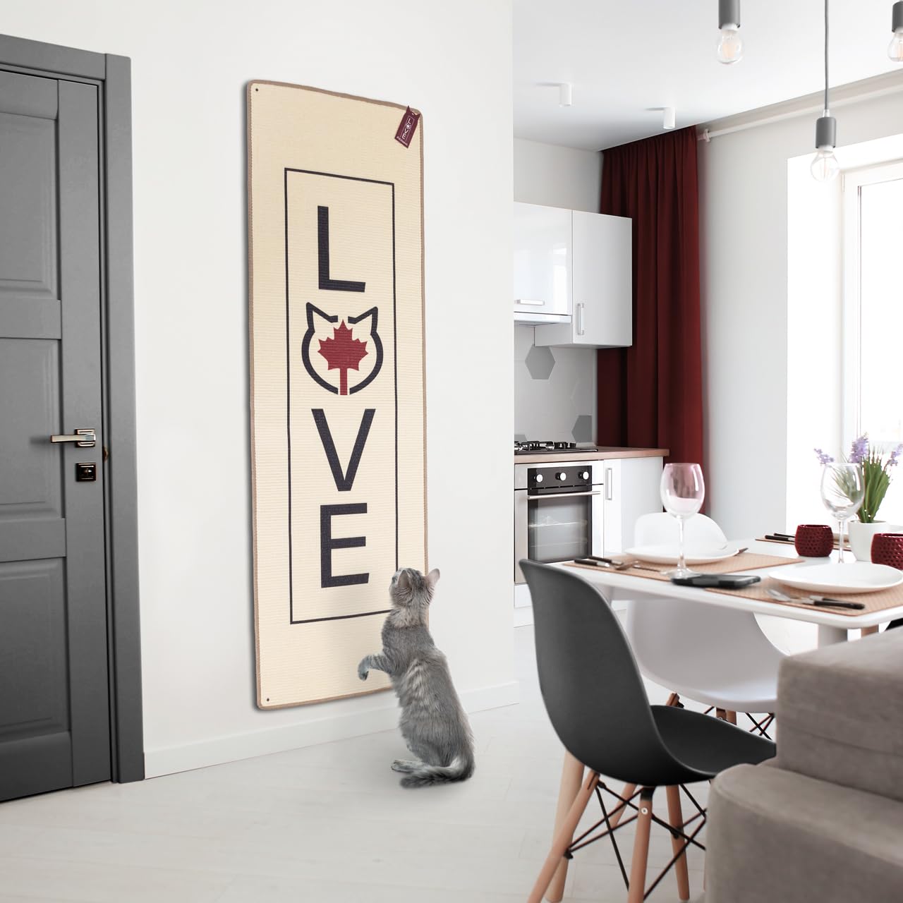 CanadianCat Company | Kratzteppich für Katzen - beige | 180 x 60 cm | Bodenläufer, Wandteppich, Wandbefestigung