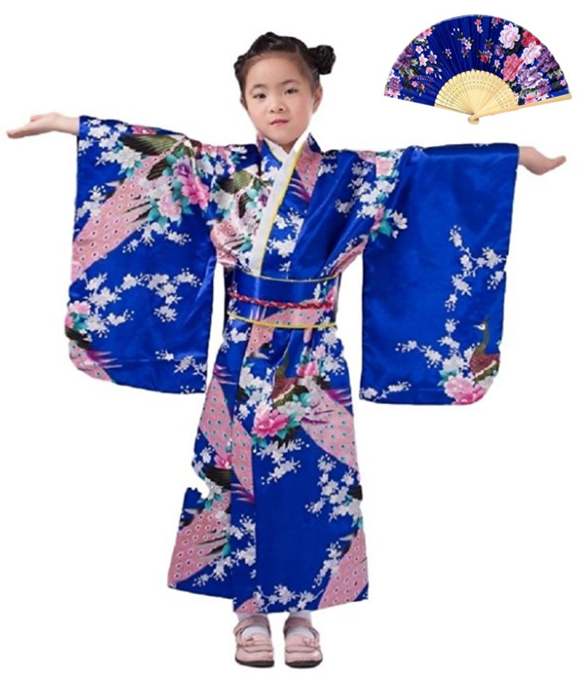 CRB FashionCRB Womens Girls Kimono Japanese Asian Top Dress Robe Sash Belt Fan Set Outfit