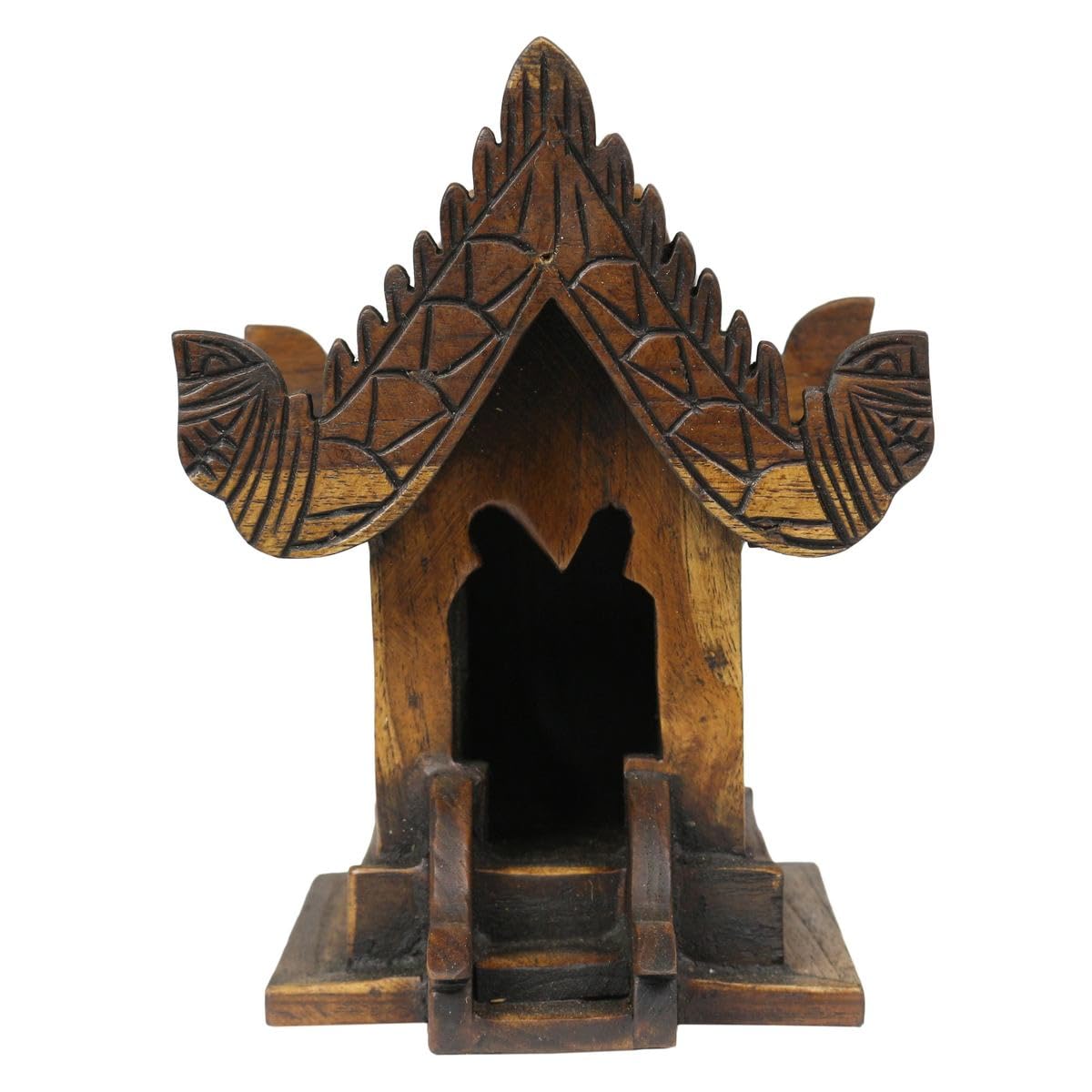 Traditionelles Geisterhaus aus Holz in Braun Geisterhäuschen San Phra Phum Feng Shui Thailand Asien Klein 16 cm