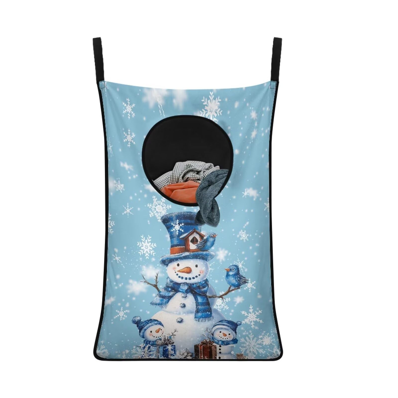 COEQINE Hanging Laundry Bag Large Stoage Handbag For Back Of Door,Christmas Decorations for Bedroom Indoor Light Blue Snowman Print Washing Baskets For Laundrys Room