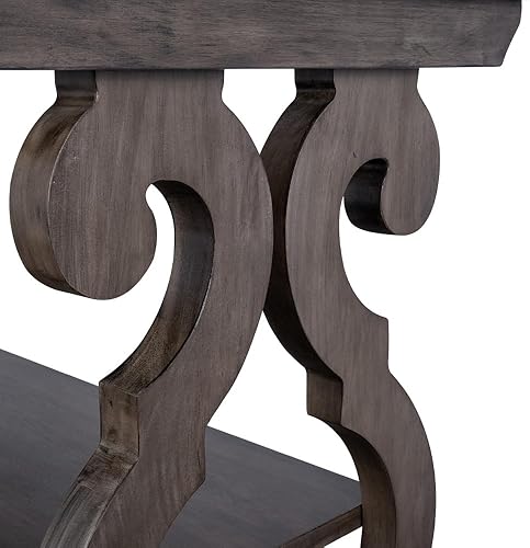 Miniatura 5 de Mesa de consola de madera maciza antigua de 48 pulgadas, estilo rústico francés, con patas curvadas, con 3 estantes para entrada, pasillo, sala de