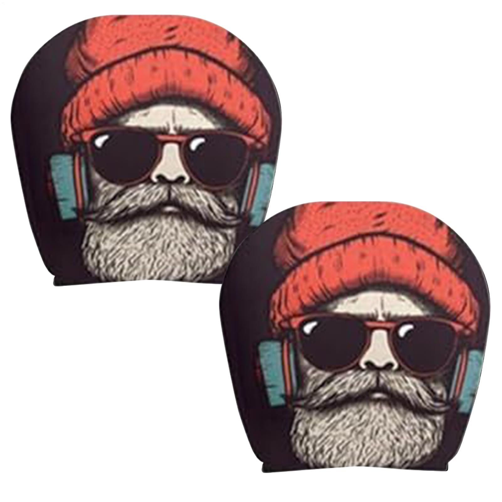 Funny Cartoon Car Headrest Covers - 2 Pieces Vehicle Seat Accessories, Universal Fit Front Headrest Protector, Soft Elastic Fabric Design for Cars SUVs RVs Daily Commute Family Travel Road Trips