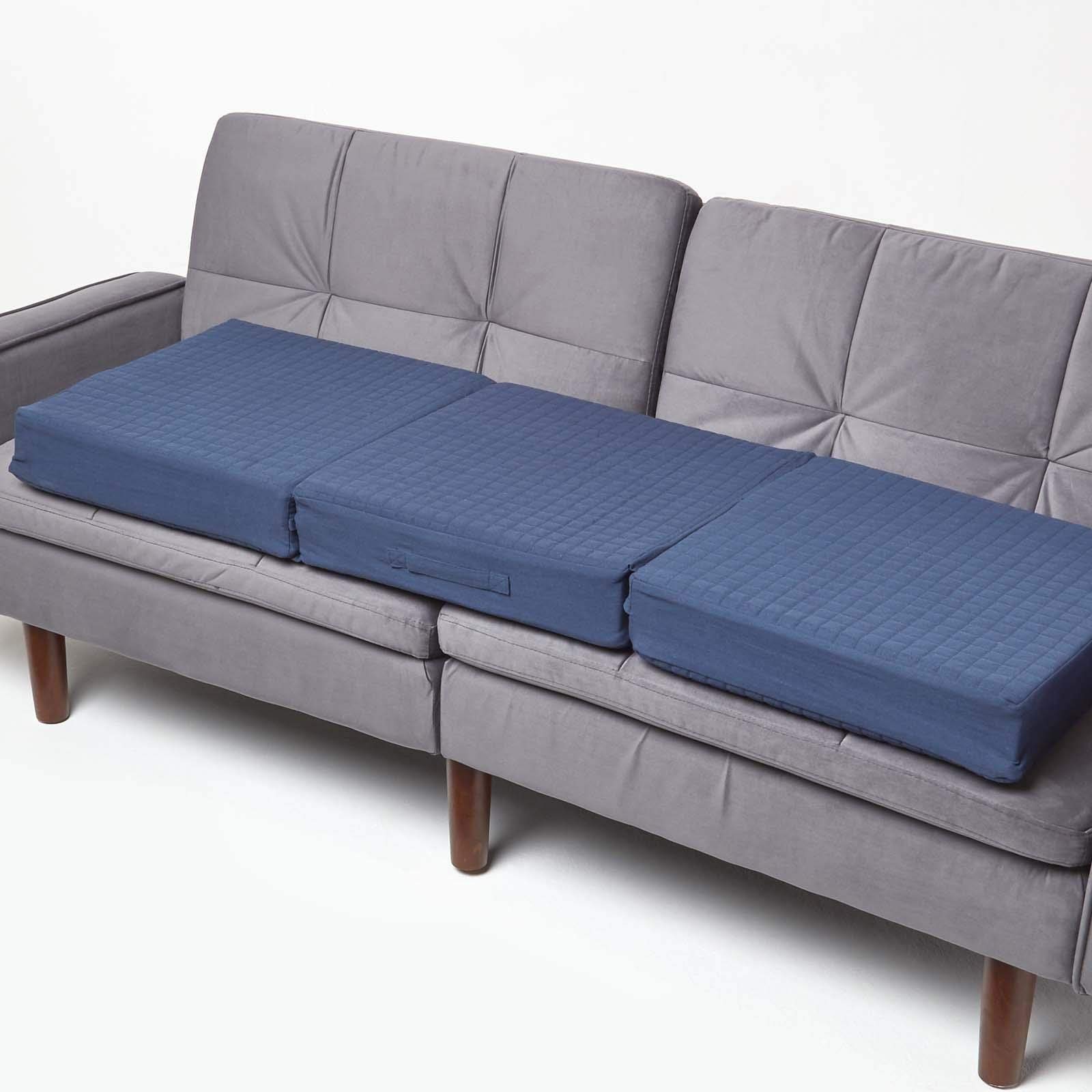 HOMESCAPES Cuscino per seduta per divano a 3 posti, cuscino rialzante sfoderabile in cotone, blu navy, 150 x 50 x 10 cm