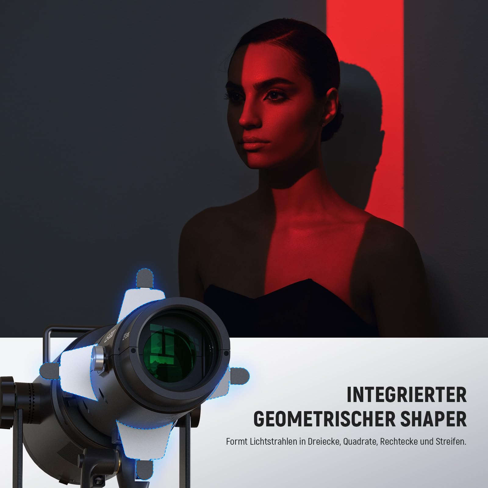 Neewer LS-300 Spotlight Optischer Snoot für 300W Bowens Mount LED Videoleuchten mit 16x GOBO 19Â Projektionsobjektiv 98% Geometrischer Former für kreative Fotografie Beleuchtung – Bild 7