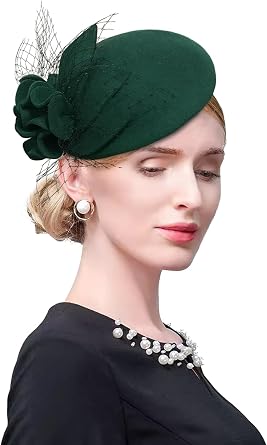 Wool Fascinator Pillbox Hat Winter British Wool Felt Hat for Women Wedding Church Hat Flower Fedoras