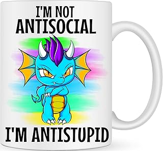 Antisocial Angry Dragon Novelty Coffee Cup - Rude Gifts - Personalised Coffee Mug Funny Gifts for Men Women- Best Friend Gift - Joke Gifts Funny Mugs for Work Colleagues - Birthday Gifts for Him Her