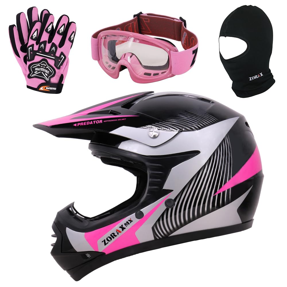 Zorax ZOR-X19 Predator Kids Motorbike Motocross MX Helmet ECE 2206 & Gloves & Goggles & Balaclava
