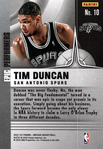 Miniatura 2 de Tim Duncan Epic Performers Mosaic Collectible Basketball Card- 2021 Panini Mosaic Basketball Card #10 (Spurs)