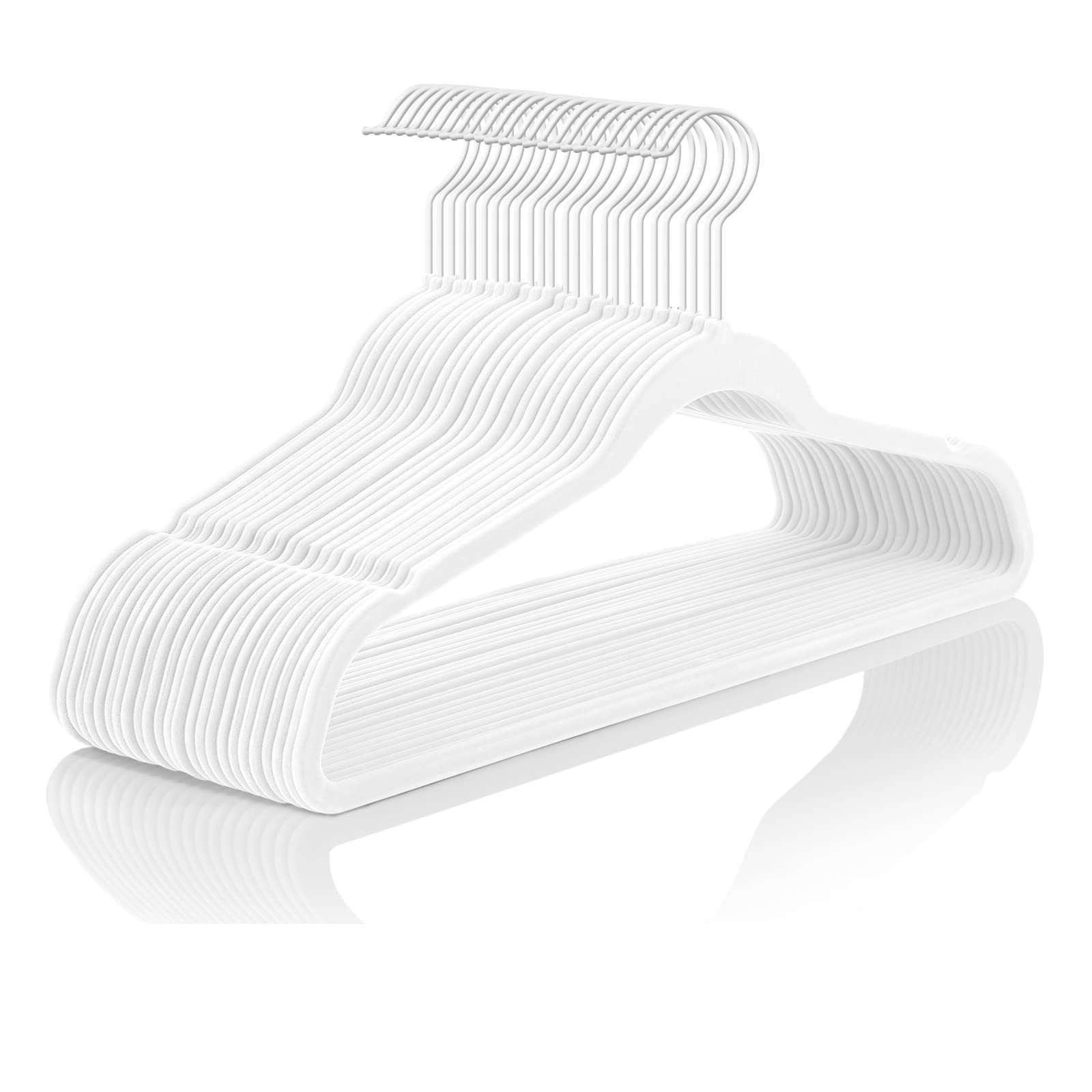 MIZGI Premium-Samt-Kleiderbügel, robust, rutschfeste Filz-Kleiderbügel, Samt-Kleiderbügel, weiß beschichtete Haken, platzsparende Kleiderbügel, 50 Stück