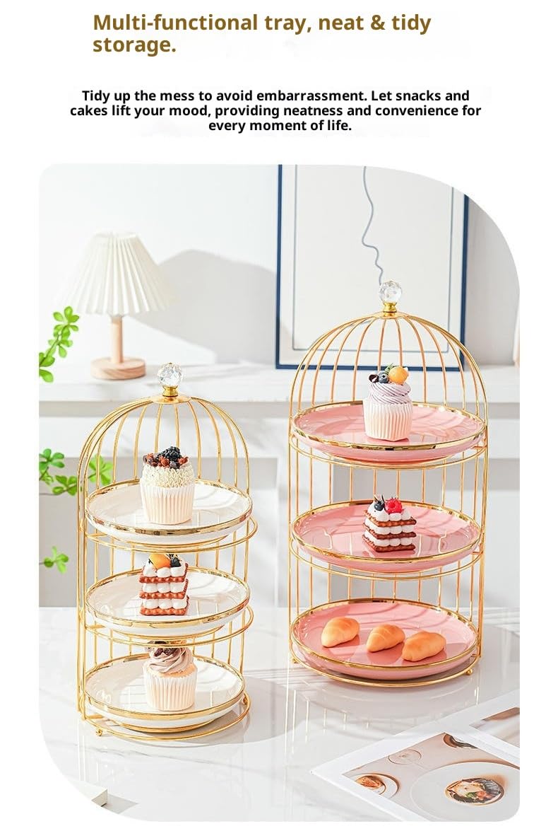 Stojak na kosmetyki w kształcie klatki dla ptaków, Ceramiczna patera na ciasto 2-poziomowa 3-poziomowa wielokolorowa(Matte black 3 Tiers)