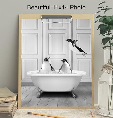 Miniatura 4 de Cute Penguin Bathroom Wall Art LARGE 11x14 - Funny Black Bathroom Decor - Unique Bathroom Wall Decor - Guest Bathroom Art - Powder room Wall Art -