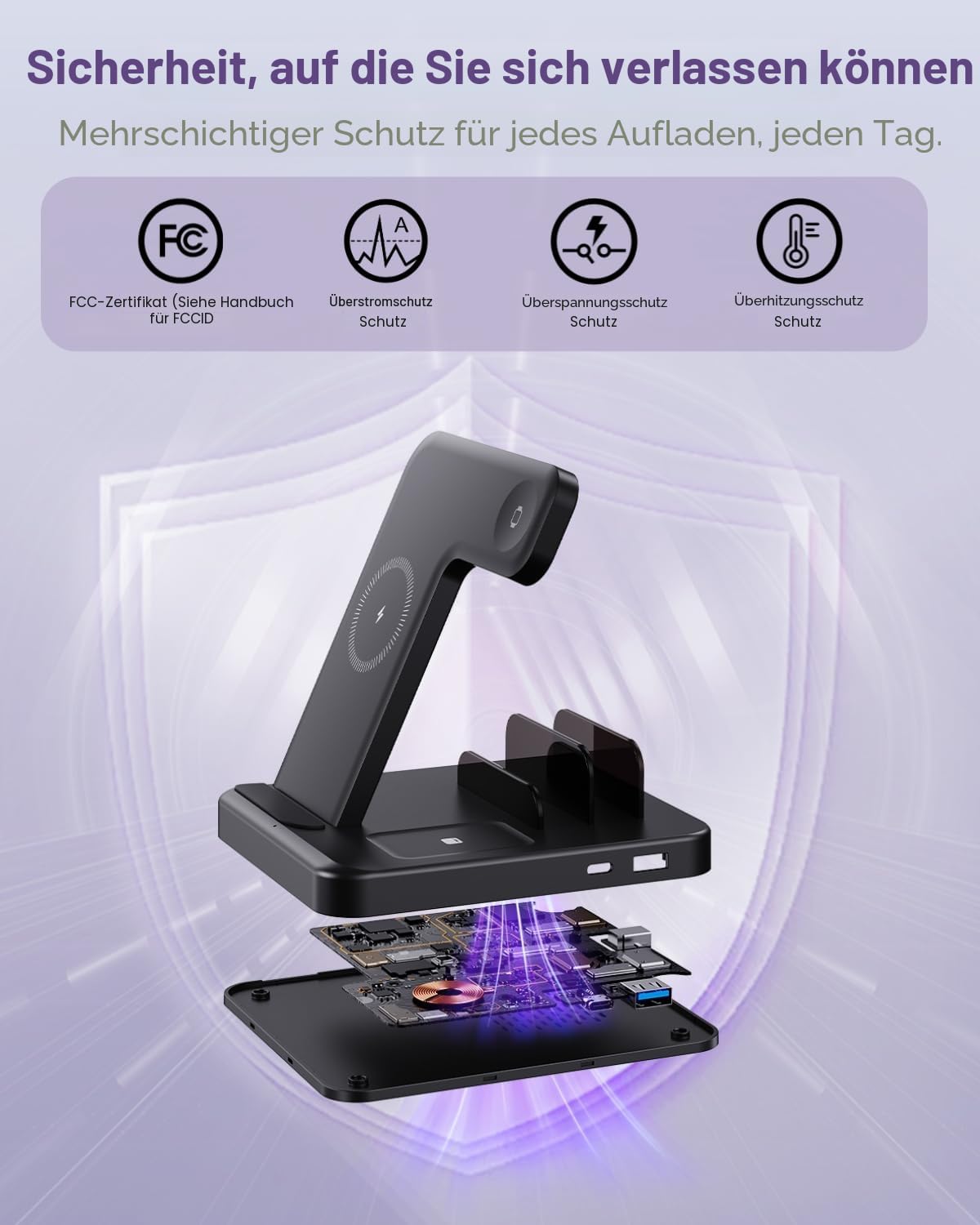 Intoval 5-in-1 Ladestation, kompatibel mit iPhones 17/17 Pro/17 Pro Max, iPad Pro/Air/Mini, Apple Watch 11/Ultra 3/Ultra 2/Ultra/10/9/8/7/6/SE, kabellose Ladestation für mehrere Geräte (G805, Schwarz)