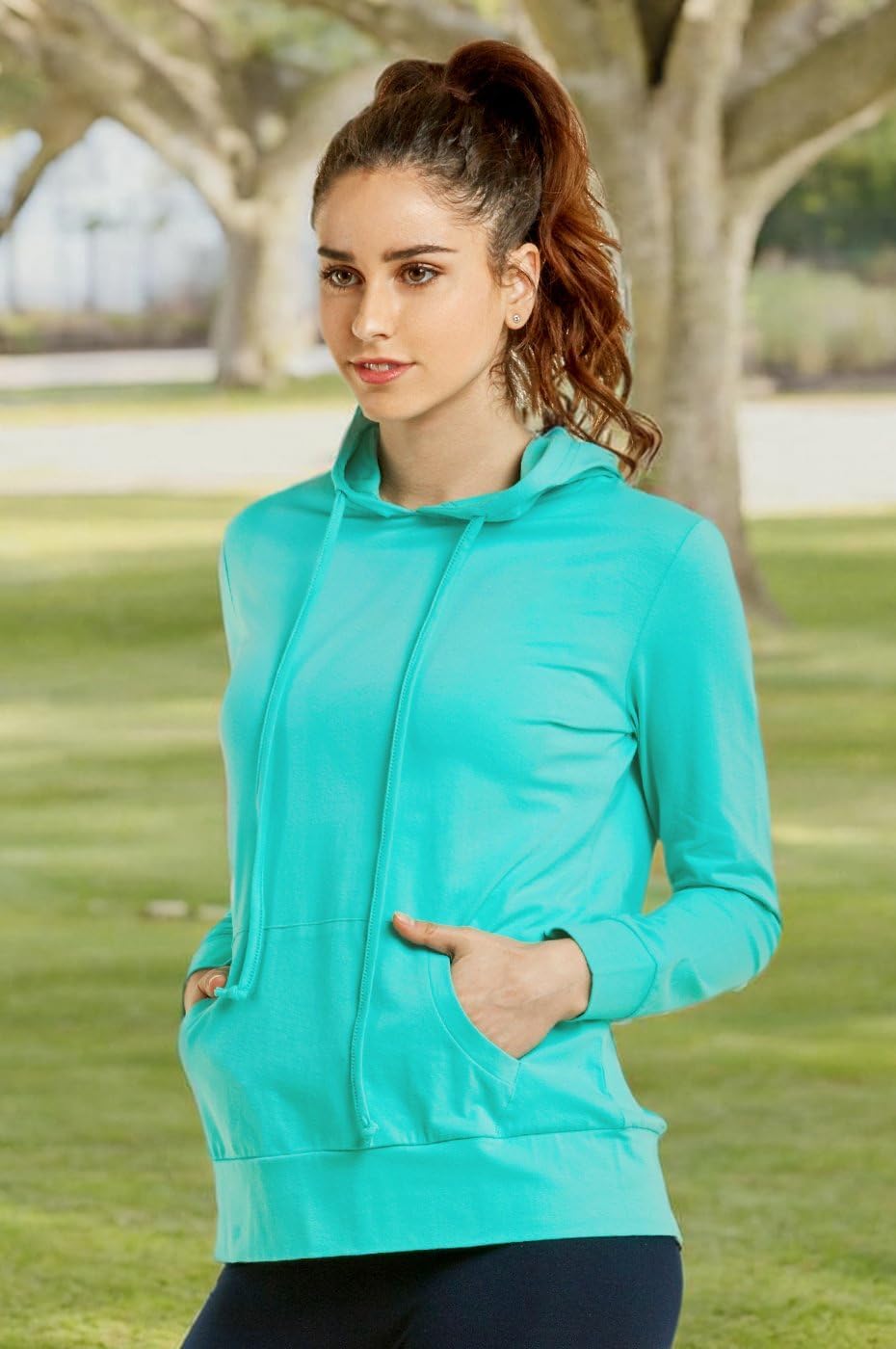 Sofra Women's Thin Cotton Pullover Hoodie Sweater (L, Mint - 1) - Image 5