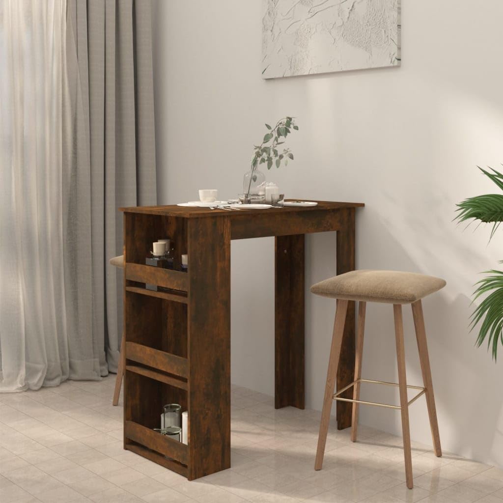 Tavolo da Bar Alto con Ripiani 102x50x103,5 cm Rovere Fumo | Mobile bistrot salvaspazio per cucina o soggiorno con 3 scaffali laterali per riporre bottiglie e accessori.