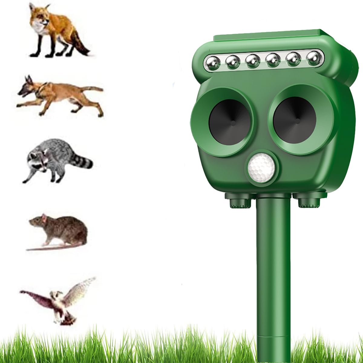 Repellente Gatti, Ultrasonico Solare Alimentato Animale Deterrente, USB Dissuasori per Piccioni Esterno Solare Anti Roditori, per Giardino