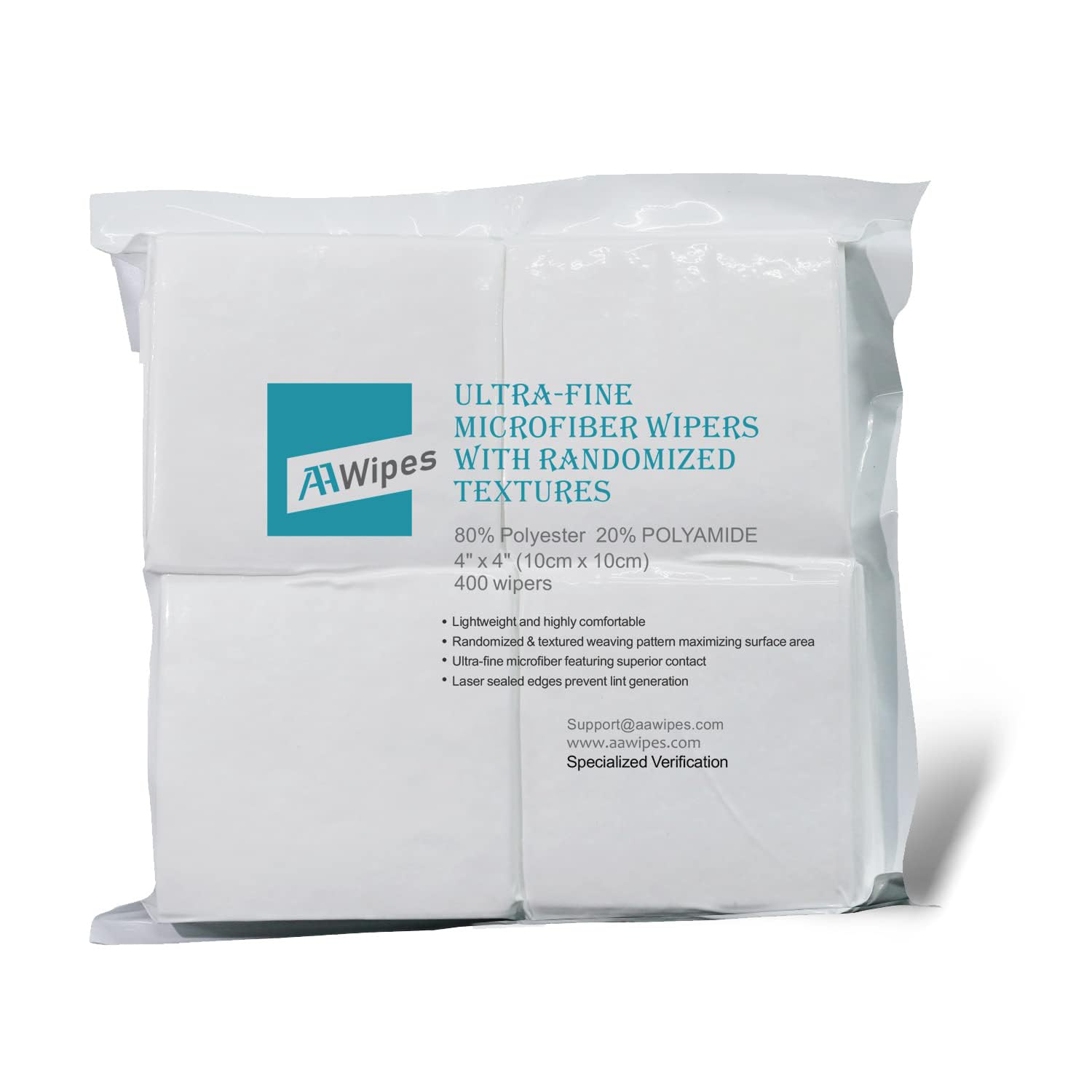 AAwipes Cleanroom Lot de 400 lingettes en microfibre à tissage superfin 10,2 x 10,2 cm (10,2 x 10,2 cm) chiffons non pelucheux avec textures aléatoires, bords scellés au laser (MFR04)