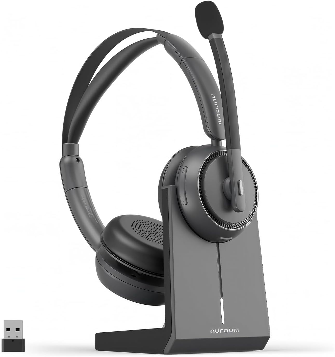 NUROUM HP31D Wireless Headset with Mic, Bluetooth Headset with Noise Cancelling Microphone for Work, Charging Stand/Mute Button, Dongle/USB for PC/Computer/Laptop for Zoom/Teams, Office