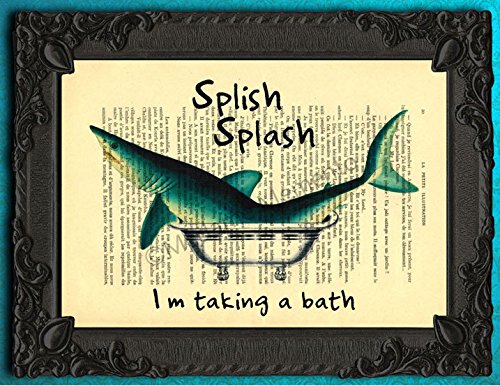 Shark In Bathtub Artwork Funny Splish Splash I Was Taking A Bath Bathroom Decor #TOP18