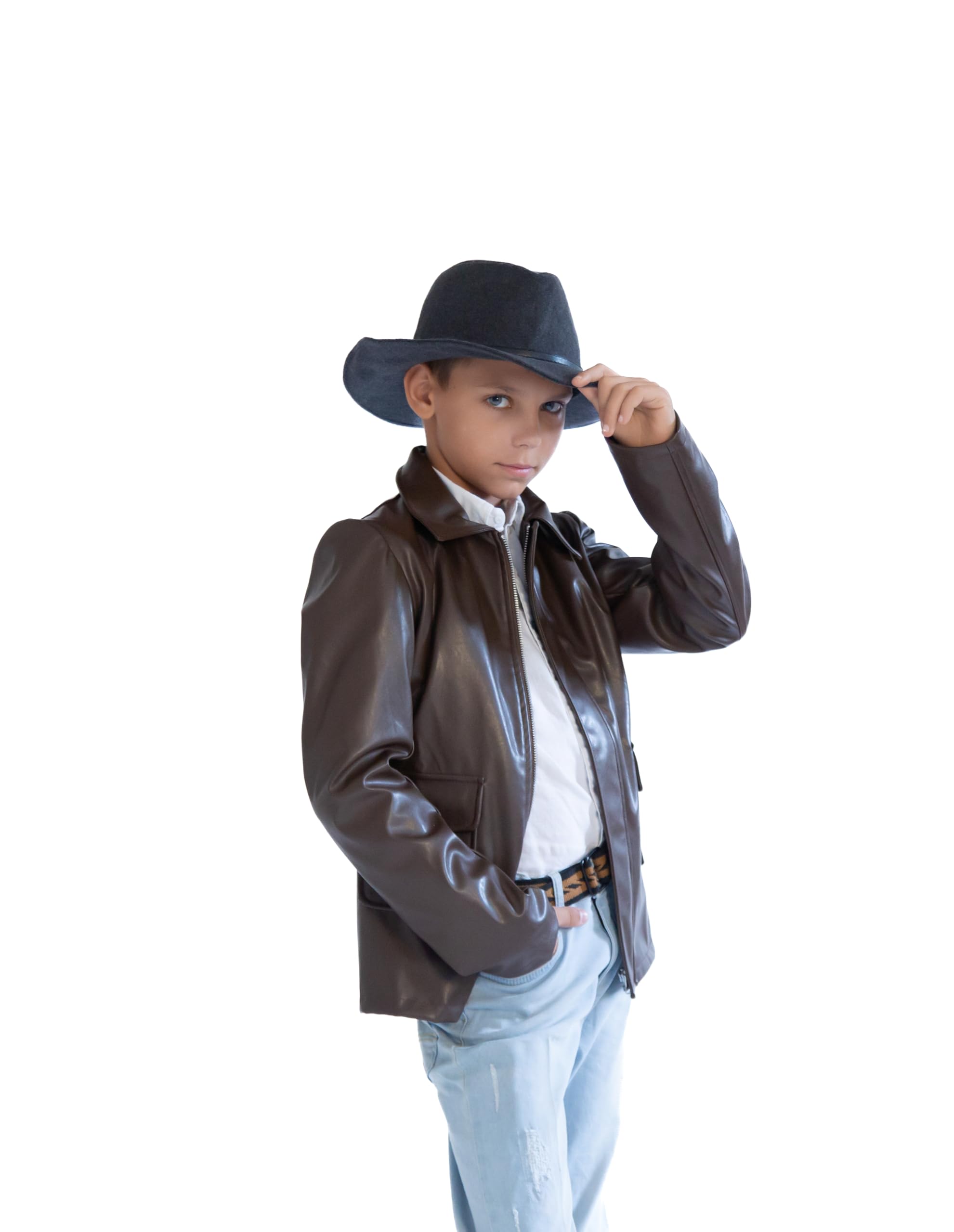 ComfyCamperKids Teens Faux Leather Jacket Costume Brown – Jungle Explorer Archeologist Lightweight Bomber Racer