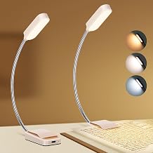 2 Pack Rechargeable Book Lights for Reading in Bed, Eye-Caring Clip-On Reading Lights with 3 Color Temperatures & 3 Brightness Levels, Lightweight Book Light for Night Reading, Kids, Study