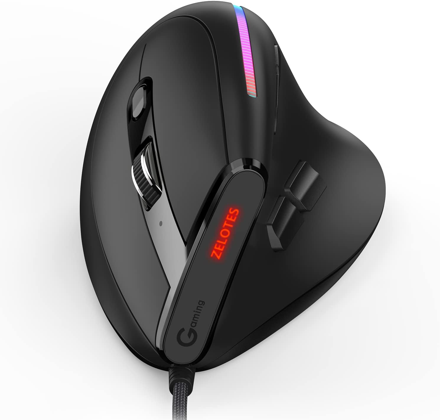 zelotes Wired Vertical Gaming Mouse,Ergonomic Design USB LED Optical Mouse with 9 Buttons and 4 Adjustable Sensitivity 1000/1600/2400/3200/4800/12800 DPI for Computer,Black… (T50Wired)