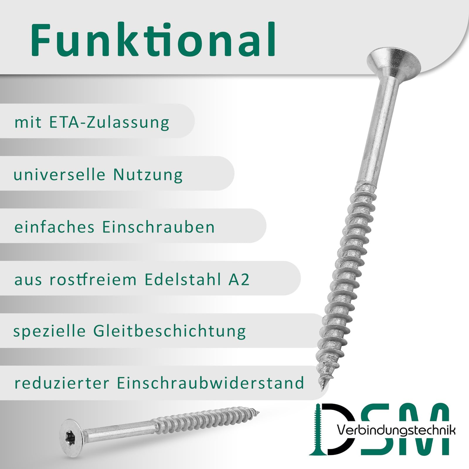 DSM – Tornillos para aglomerado de 5 x 80 mm – Acero inoxidable A2/V2A – con cabeza avellanada y tracción TX – Aprobado por ETA – Tornillos para madera con rosca parcial – Tornillo para madera