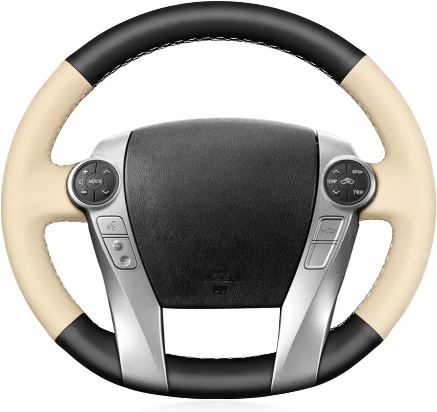 MEWANT Black Leather + Beige Leather Car Steering Wheel Cover for Toyota Prius 30(XW30) 2009-2015 / Prius C(US) 2012-2017 / Prius V(US) 2012-2017 / Aqua 2014-2015 Steering Wheels Accessories